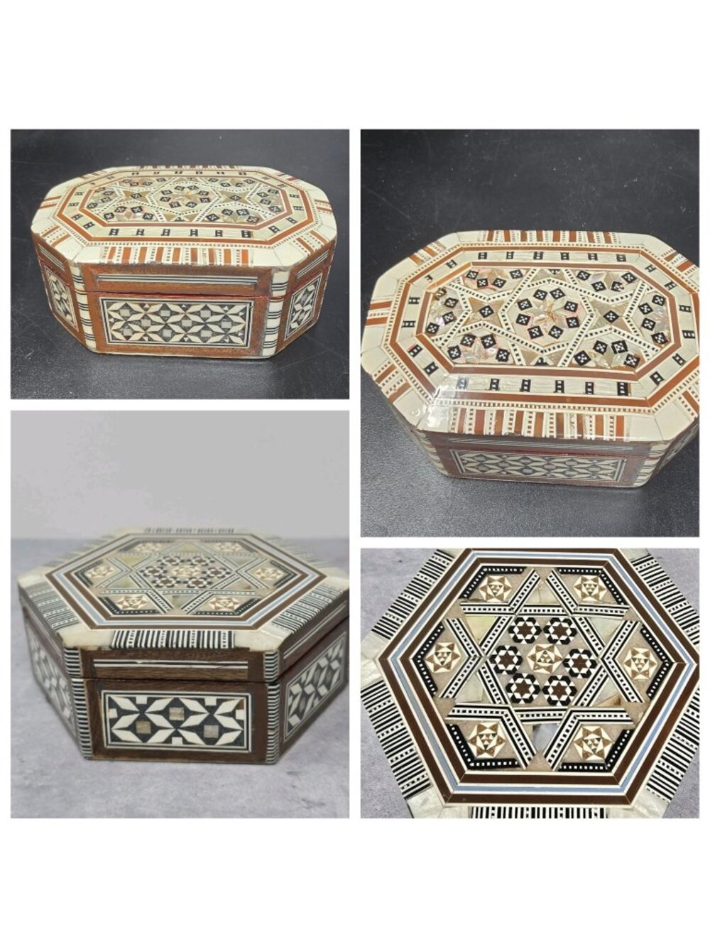 2 Vtg Trinket Boxes Egyptian Mosaic Inlaid-Mother Of Pearl Jewelry Inlay Camel